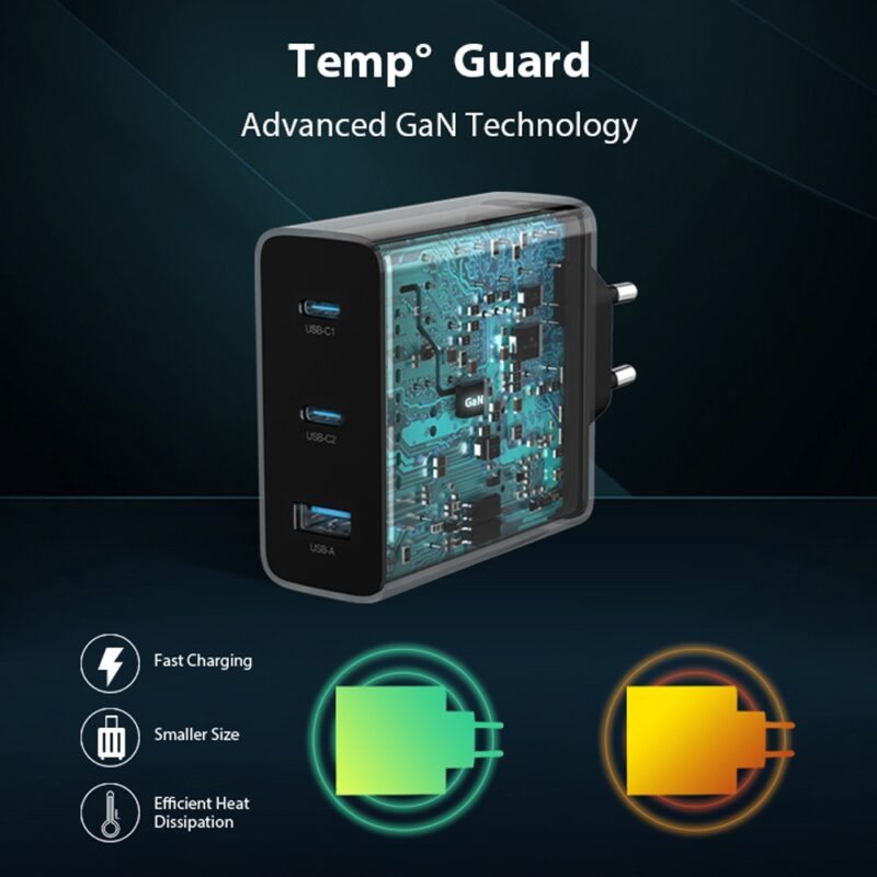 Carregador Usb A/C Huntkey 3 em 1 100W + Cabo UsbC Preto