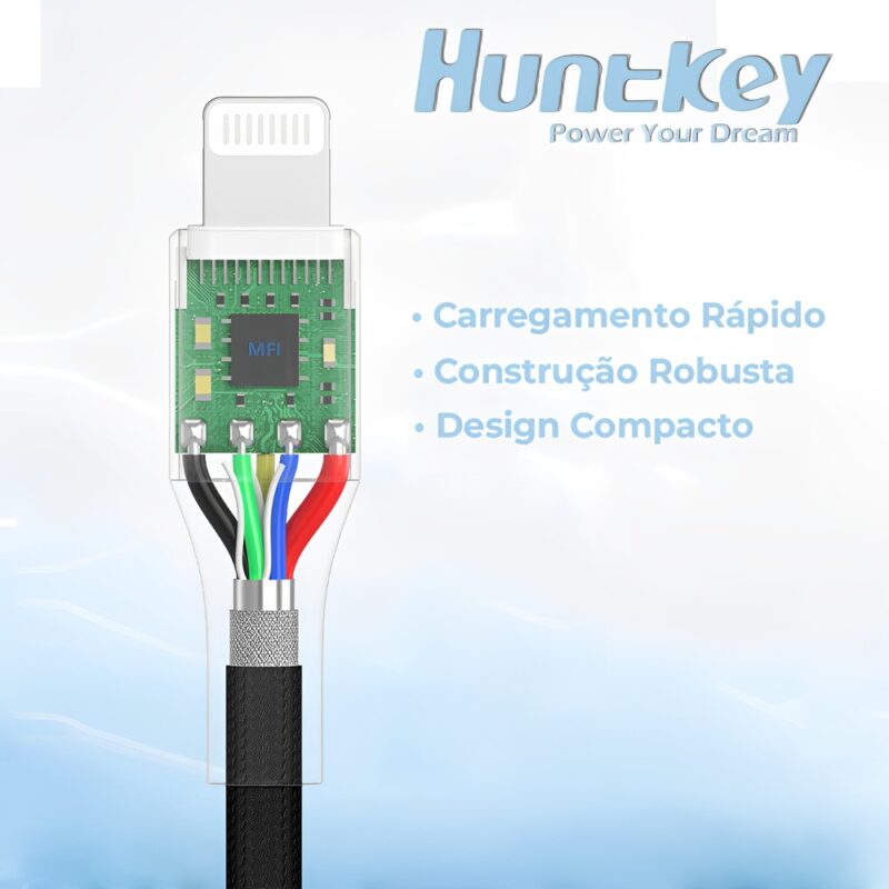 Cabo Usb A pra Lightning Huntkey Macho/Macho 1.5M Preto