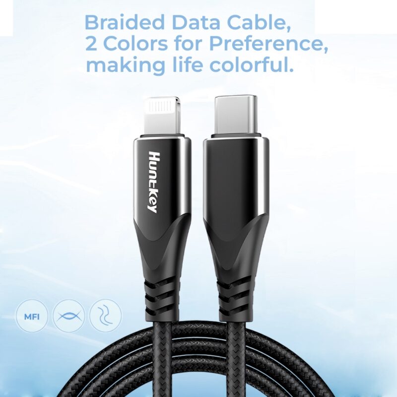 Cabo Usb C para Lightning Huntkey Macho/Macho 1.5M Preto
