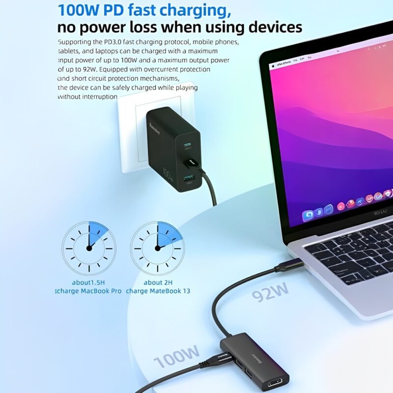 Hub Usb C Huntkey 6 in 1 Pd 100W Hdmi4k/30Hz Preto