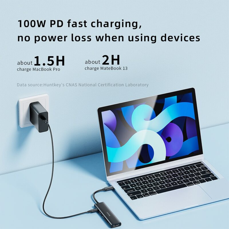 Hub Usb C Huntkey 6 in 1 Pd 100W Hdmi4k/60Hz Preto
