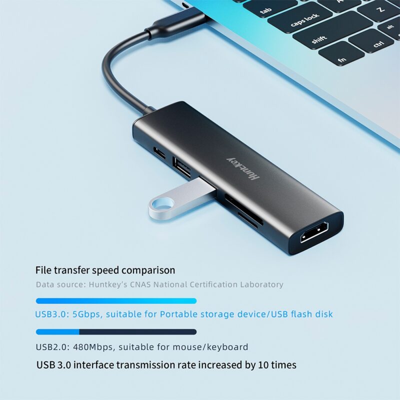 Hub Usb C Huntkey 6 in 1 Pd 100W Hdmi4k/60Hz Preto