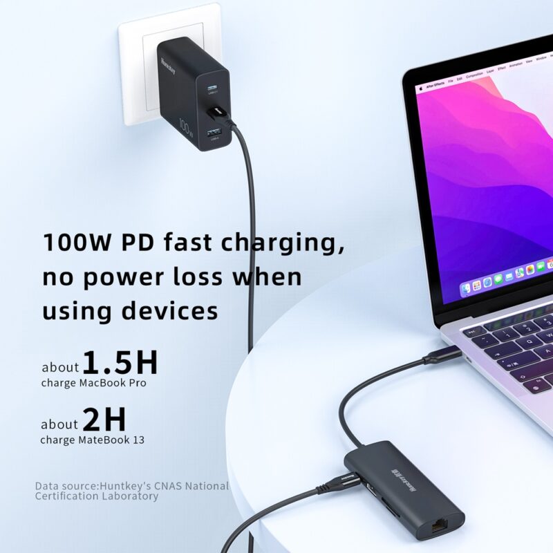 Hub Usb C Huntkey 8 in 1 Pd 100W Hdmi 4k/30Hz Preto