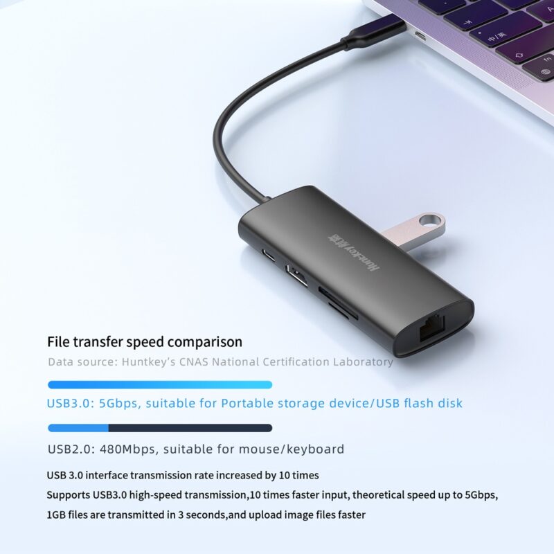 Hub Usb C Huntkey 8 in 1 Pd 100W Hdmi 4k/30Hz Preto