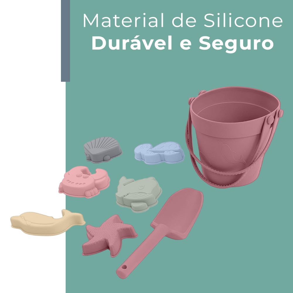 Baldinho Brinquedo Praia Silicone Life NT-7 Criança Rosa