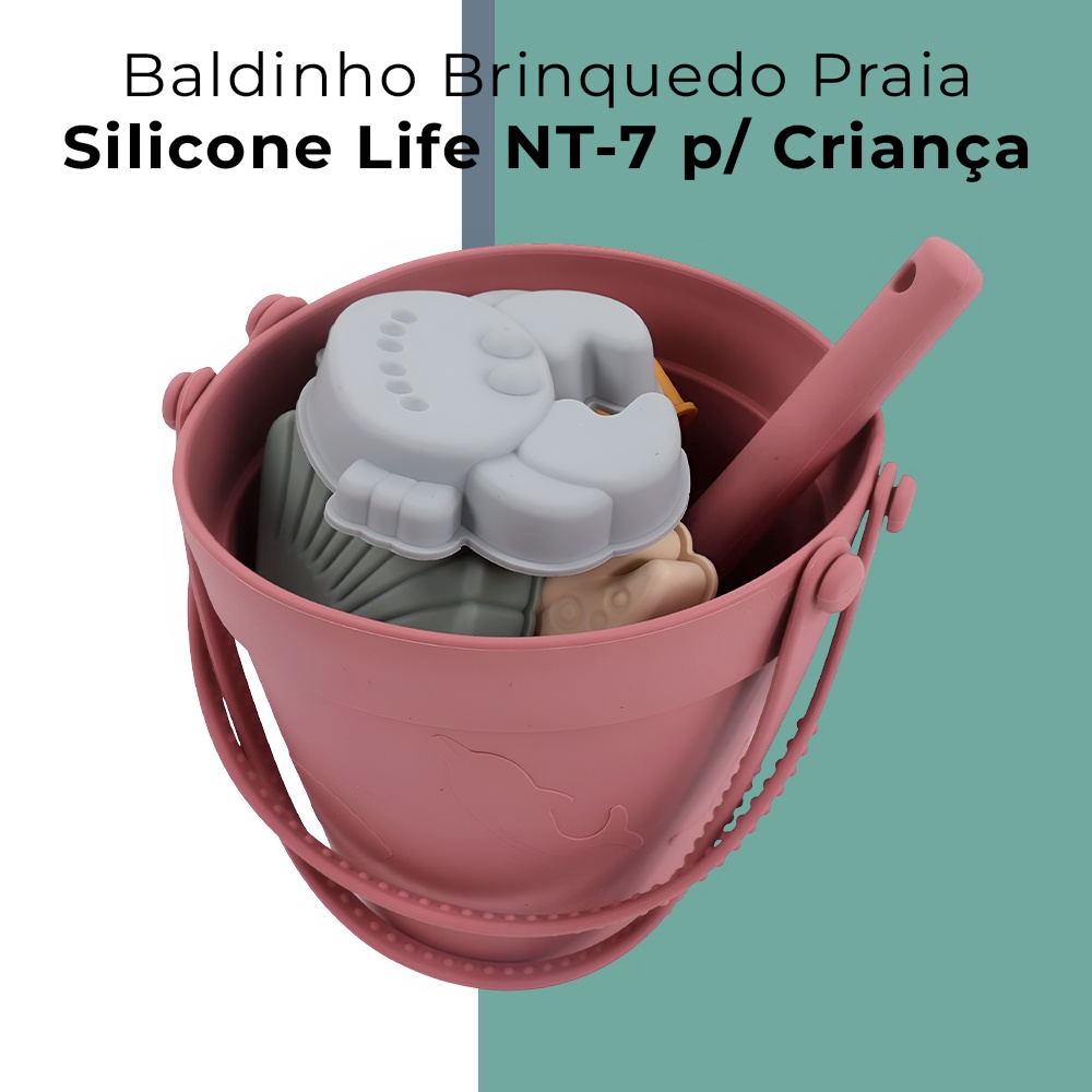 Baldinho Brinquedo Praia Silicone Life NT-7 Criança Rosa