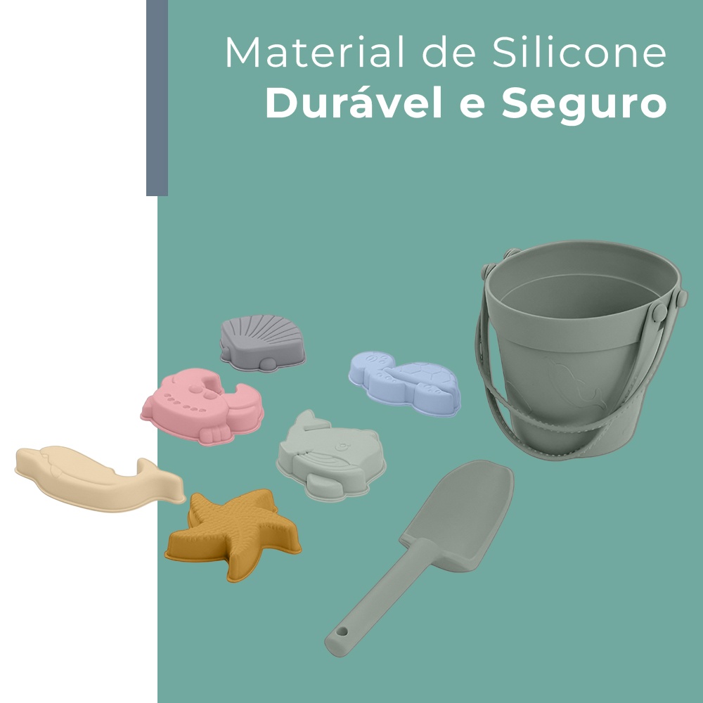 Baldinho Brinquedo Praia Silicone Life NT7 Criança Verde