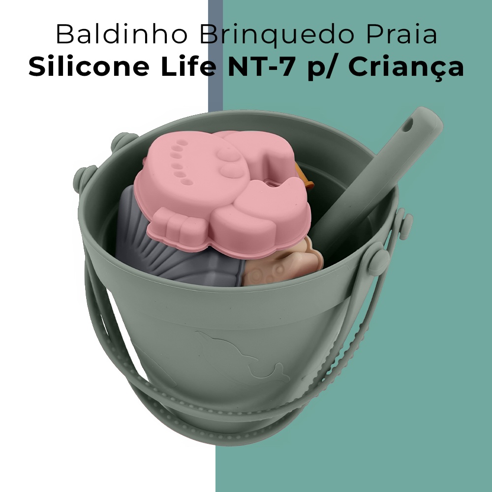Baldinho Brinquedo Praia Silicone Life NT7 Criança Verde