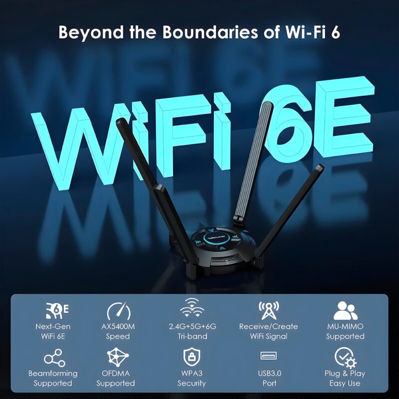 Adaptador WiFi Usb Wavlink AX5400Mbps Tri-band Pc Preto
