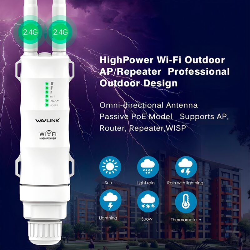 Roteador WiFi Uso Externo Wavlink N300 300Mbps Branco