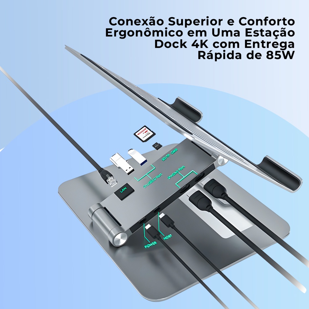 Suporte/Dock Hub 7 em 1 Wavlink Portátil Notebook Cinza