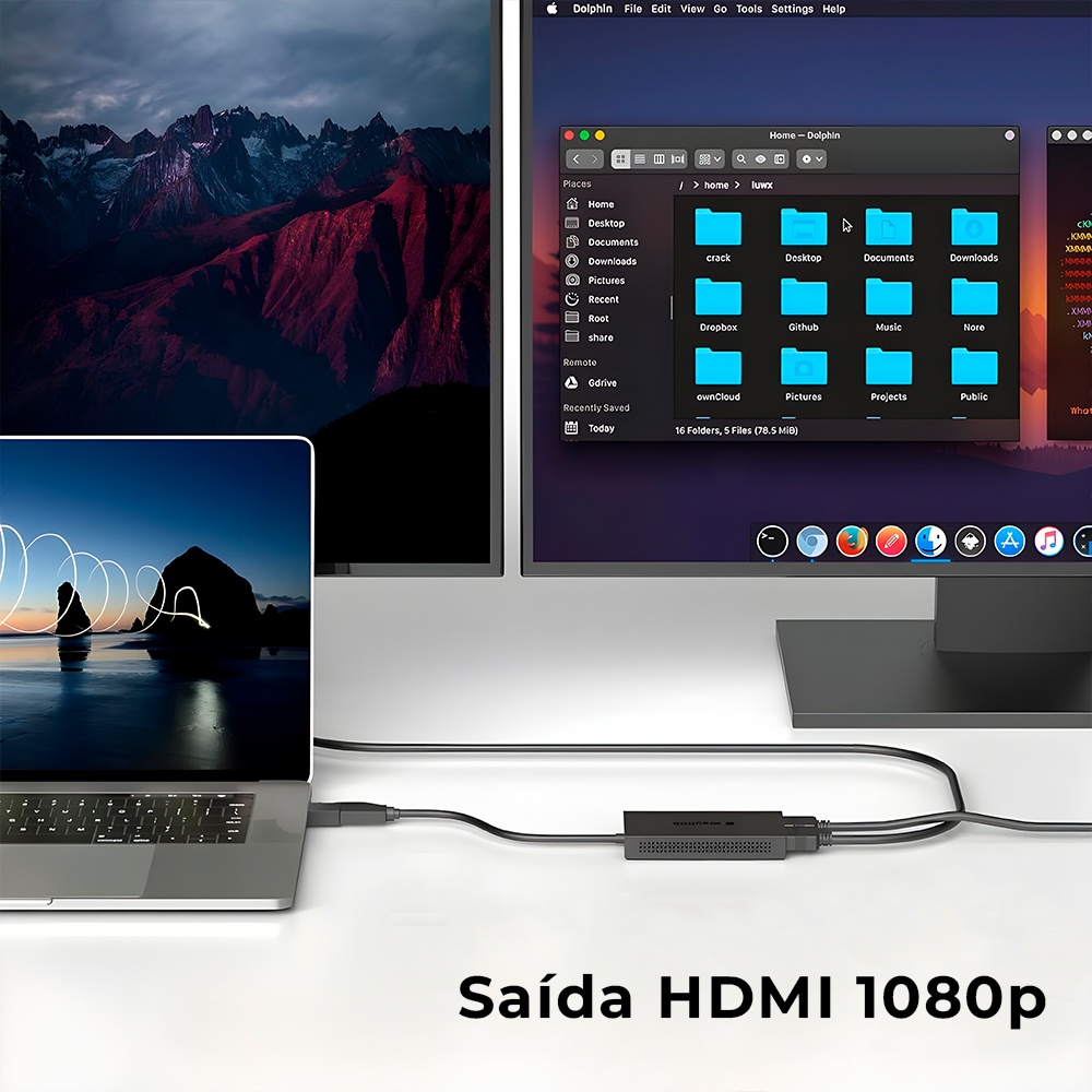 Adaptador Hdmi Wavlink Usb A/C pra HDMI Duplo 4k30 Preto