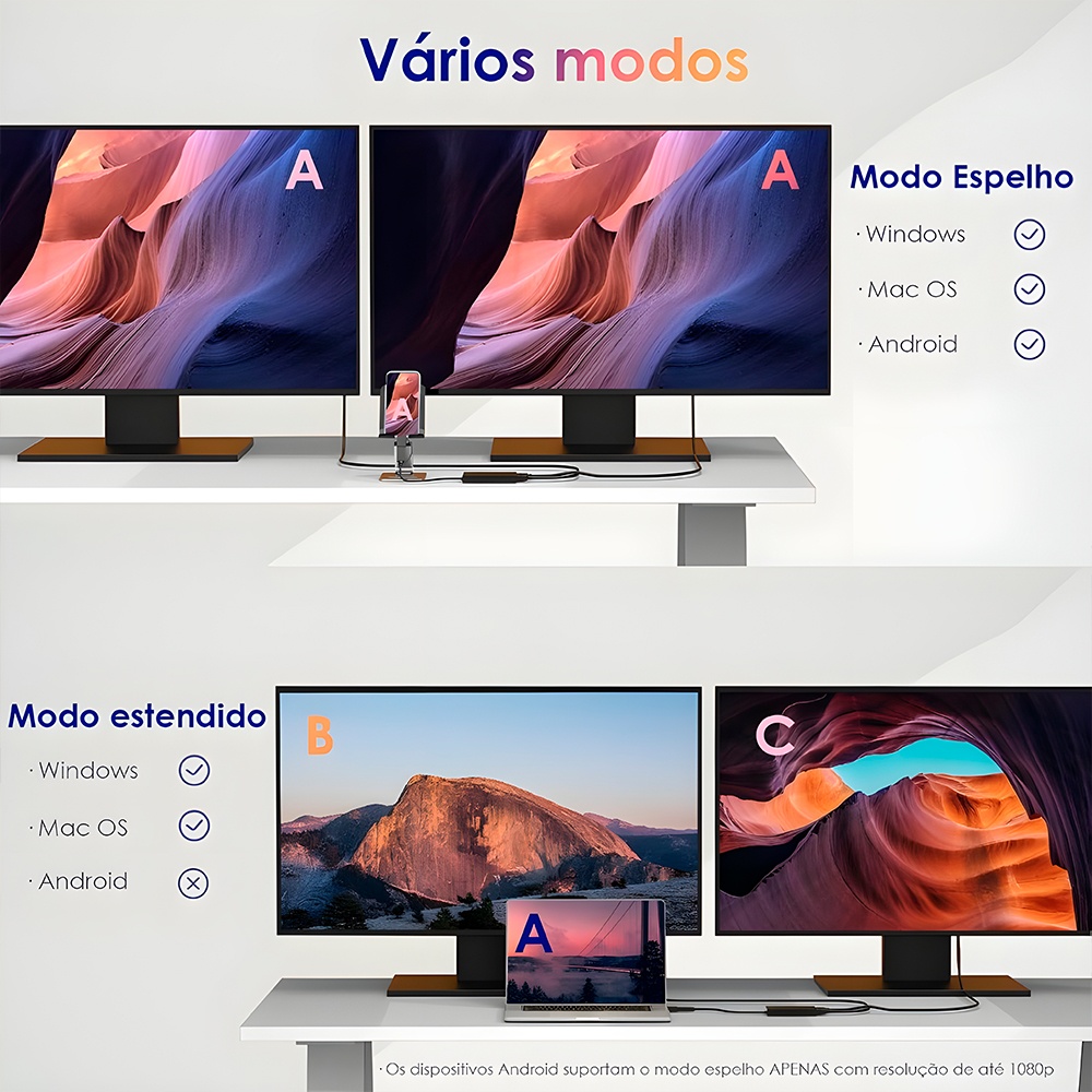 Adaptador Hdmi Wavlink Usb A/C pra HDMI Duplo 4k30 Preto