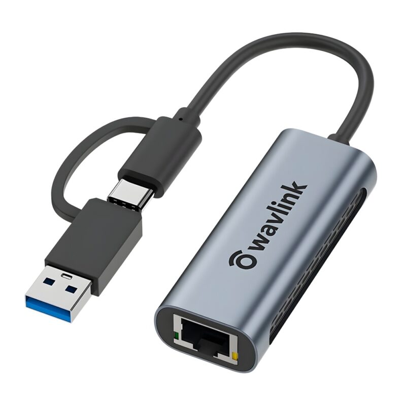 Adaptador de Rede Wavlink Usb A/C pra Rj45 2.5Gbps Preto