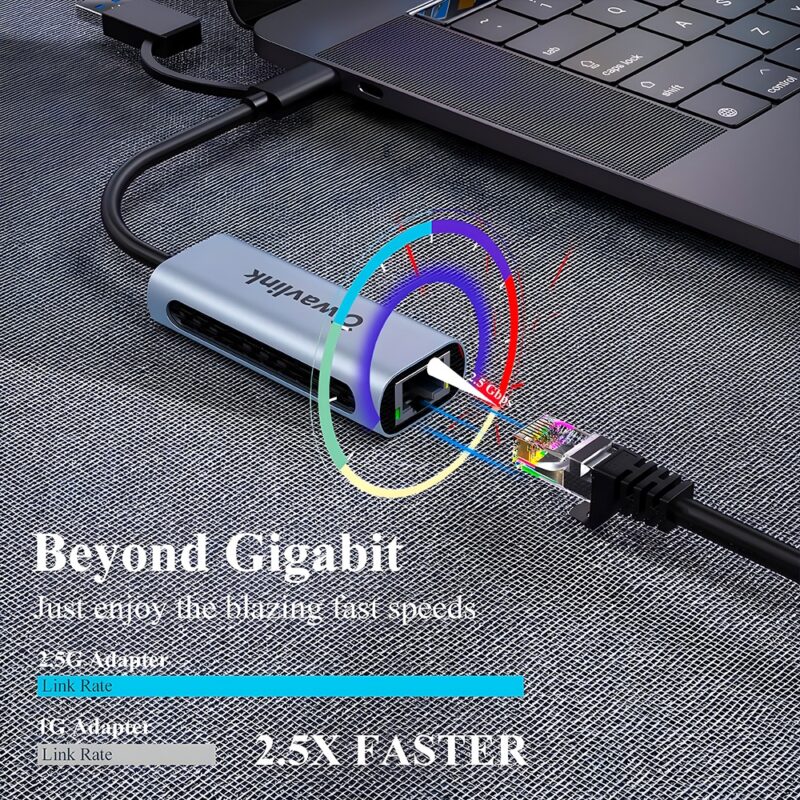 Adaptador de Rede Wavlink Usb A/C pra Rj45 2.5Gbps Preto