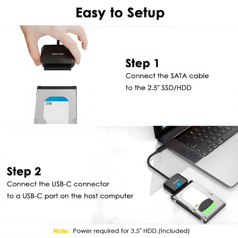 Adaptador Usb C para Sata Wavlink Ssd/Hdd 2.5/3.5 Preto