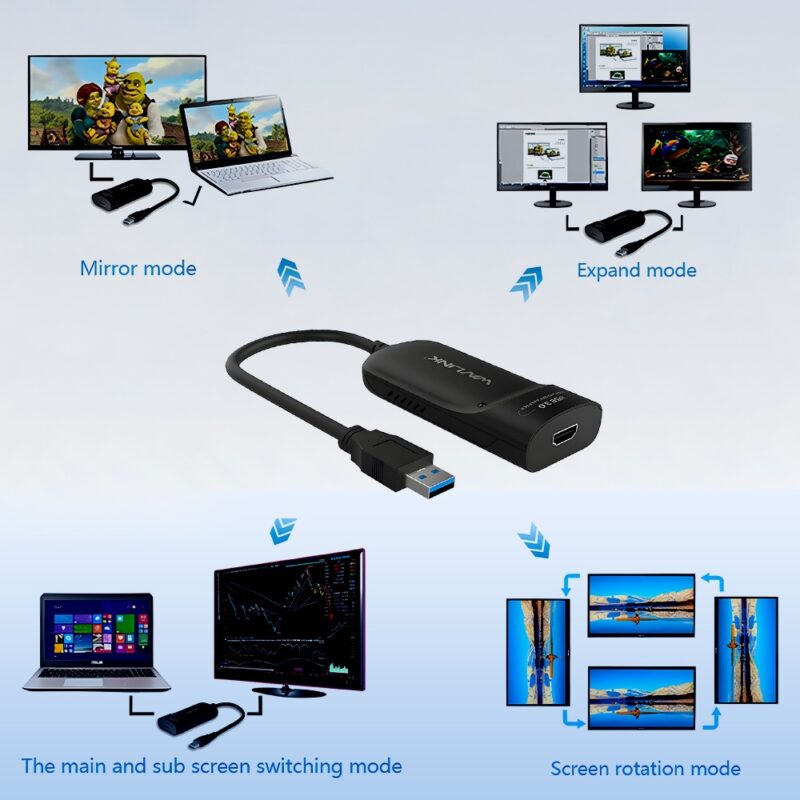 Adaptador de Vídeo Wavlink Usb 3.0 para HDMI 2K Preto