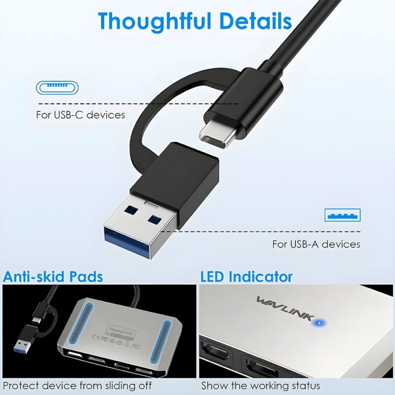 Hub Usb A/C Wavlink para DisplayPort 5k/60Hz Hdmi 4K/60