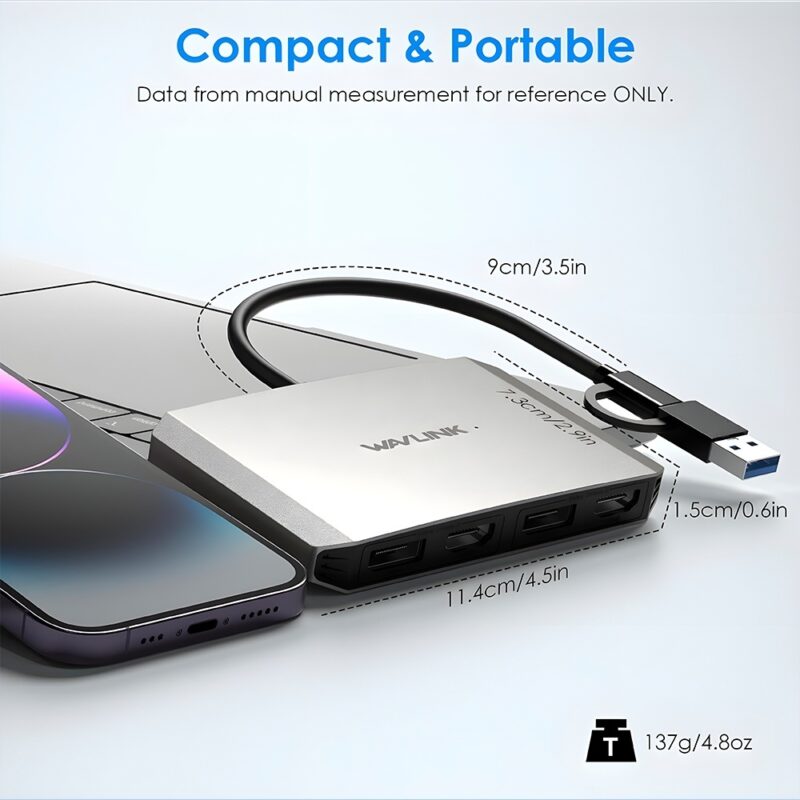 Hub Usb A/C Wavlink para DisplayPort 5k/60Hz Hdmi 4K/60
