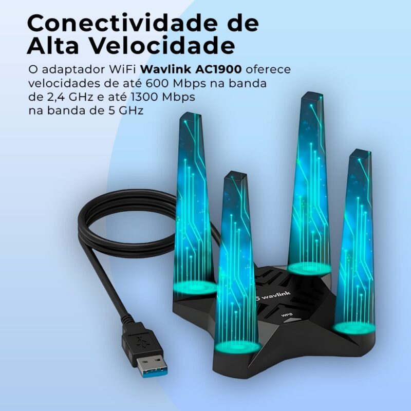Adaptador Usb A WiFi Wavlink Ac1900 Banda Dupla Pc Preto