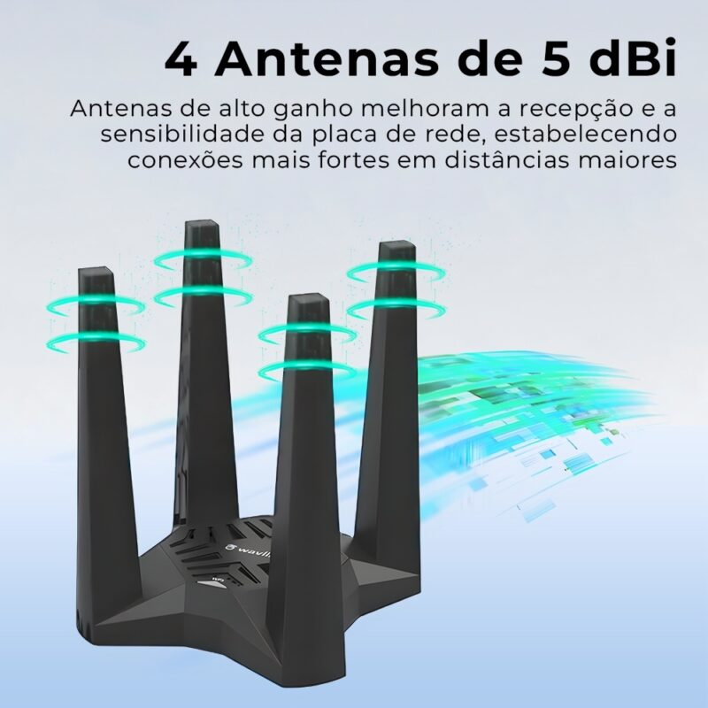 Adaptador Usb A WiFi Wavlink Ac1900 Banda Dupla Pc Preto