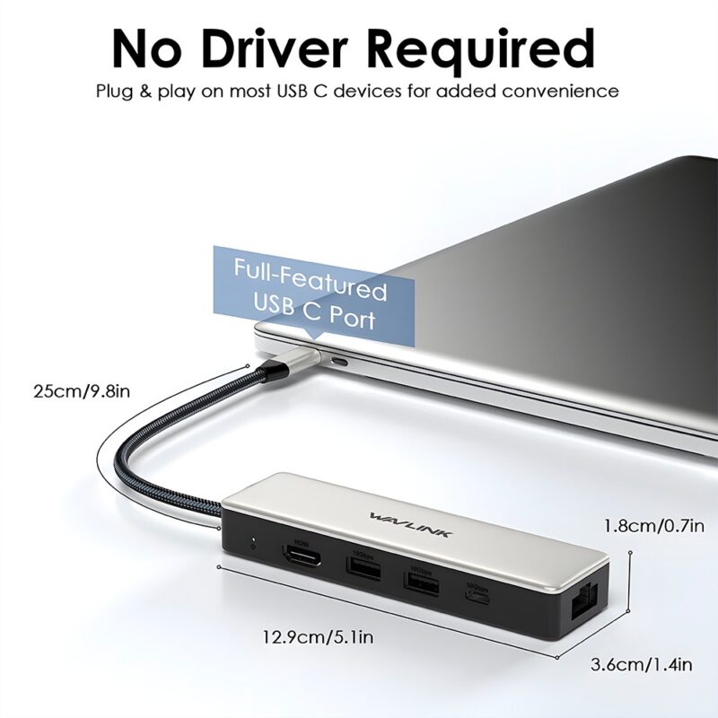 Hub Usb C Wavlink p/Rj45 2.5Gbps Usb C/A Hdmi 4k Pd 100W