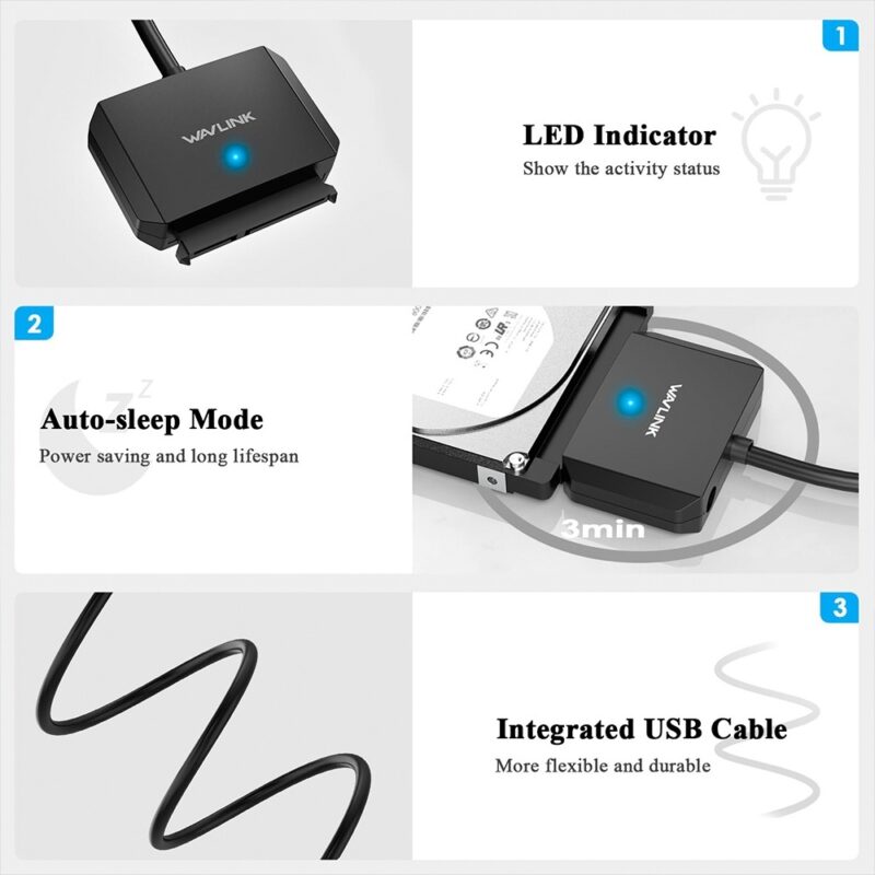Cabo Disco Rígido Externo Wavlink Sata para Usb A Preto