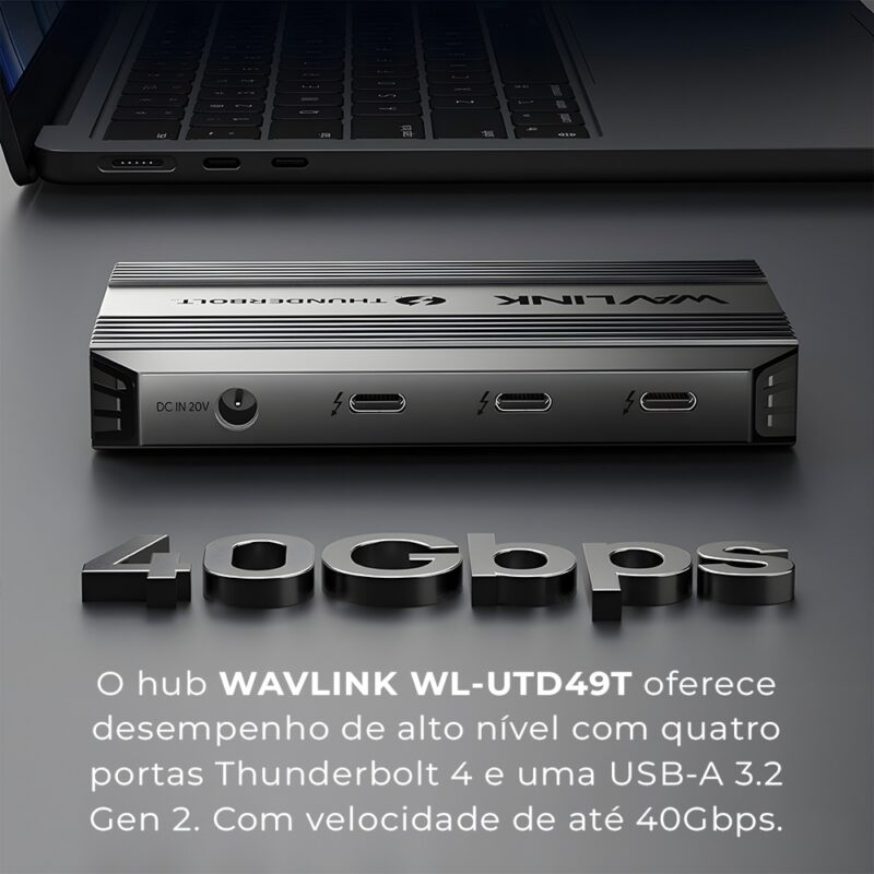 Hub Dock Wavlink Thunderbolt4 4K60Hz PD 100W USB-A Preto