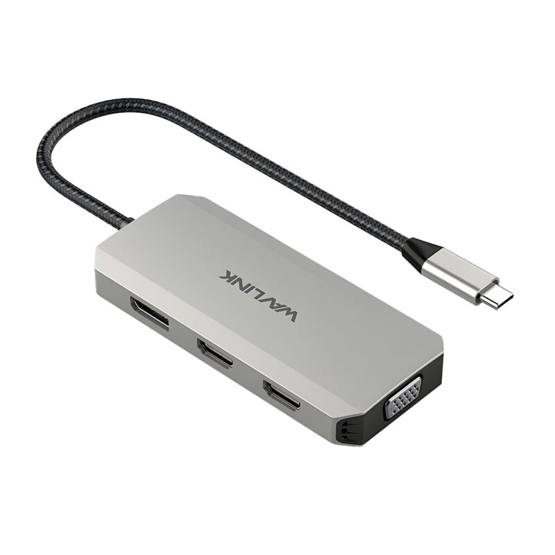 Hub Mini Dock Usb C Wavlink 7 em 1 4k/60Hz Pd 85W Prata