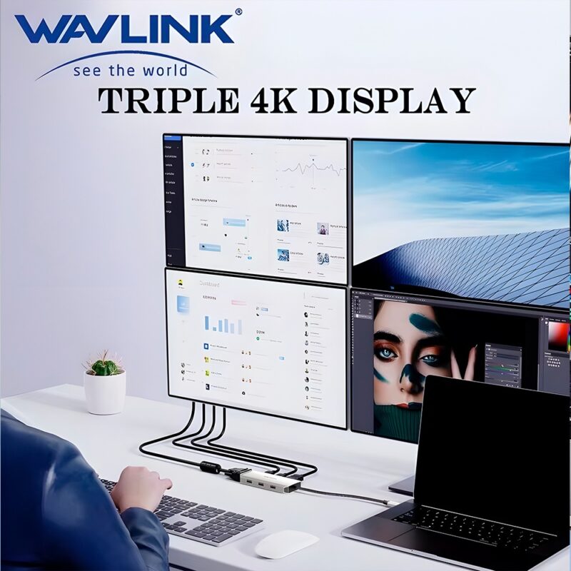Hub Mini Dock Usb C Wavlink 7 em 1 4k/60Hz Pd 85W Prata