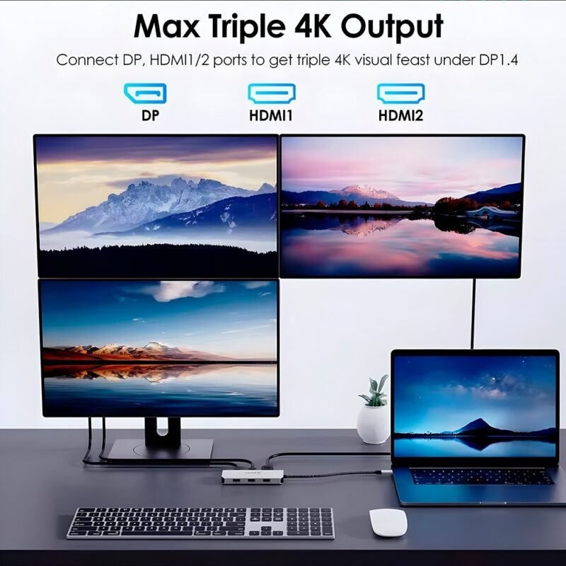 Hub Mini Dock Usb C Wavlink 7 em 1 4k/60Hz Pd 85W Prata
