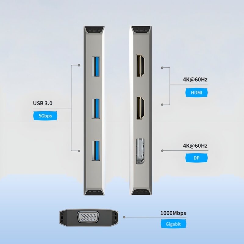 Hub Mini Dock Usb C Wavlink 7 em 1 4k/60Hz Pd 85W Prata