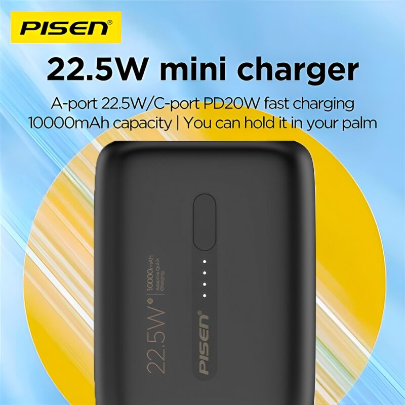 Power Bank 10000Mah Pisen Porta Usb C/A Máx 22.5W Preta