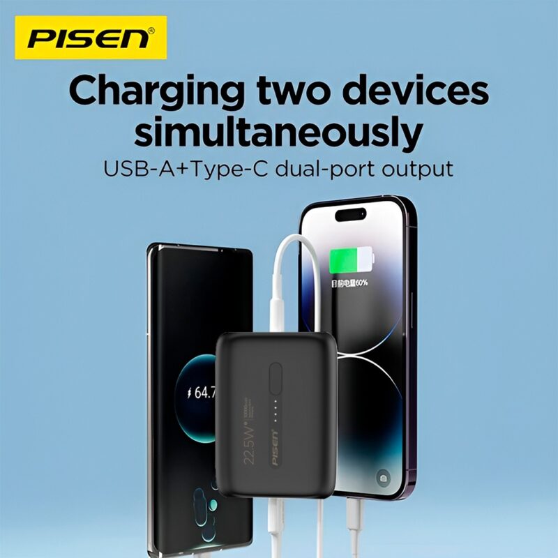 Power Bank 10000Mah Pisen Porta Usb C/A Máx 22.5W Preta