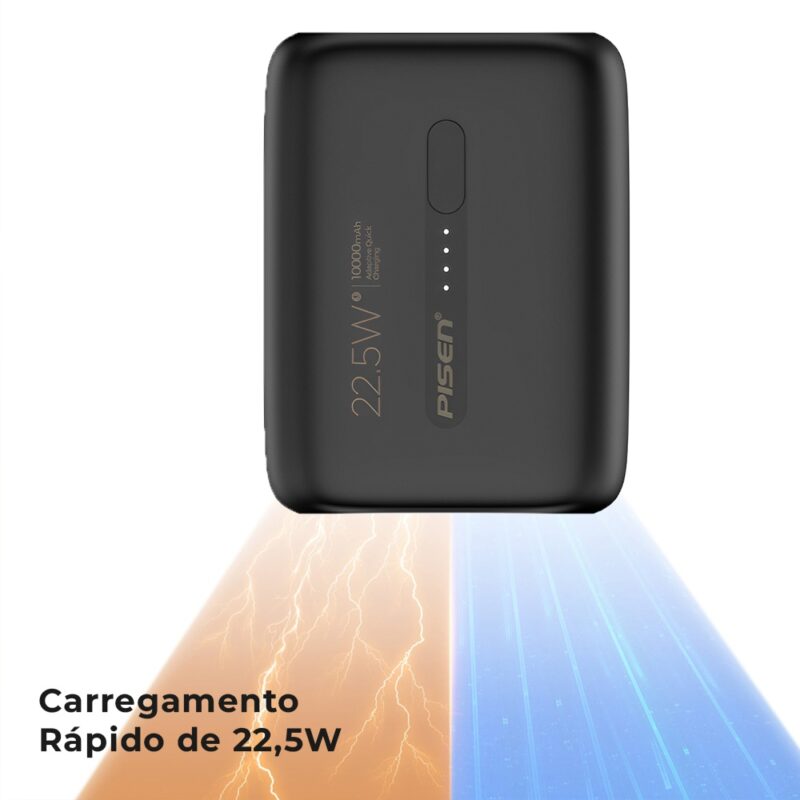 Power Bank 10000Mah Pisen Porta Usb C/A Máx 22.5W Preta