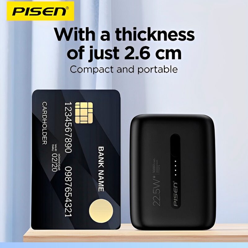 Power Bank 10000Mah Pisen Porta Usb C/A Máx 22.5W Preta