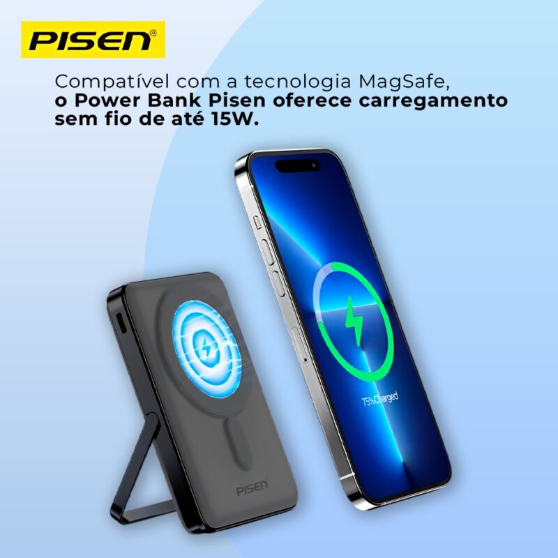 Power Bank MagSafe Pisen 10000mAh 2 In 1 Portátil Preta