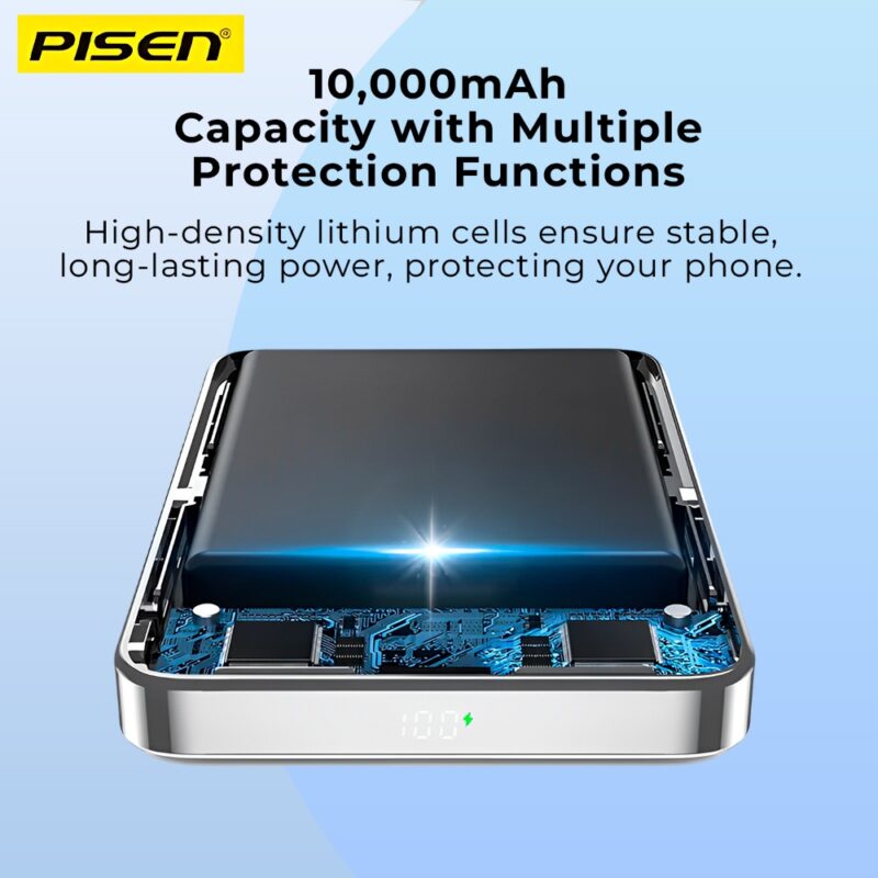 Power Bank MagSafe Pisen 10000mAh 2 In 1 Portátil Preta