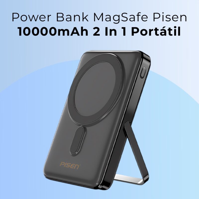 Power Bank MagSafe Pisen 10000mAh 2 In 1 Portátil Preta