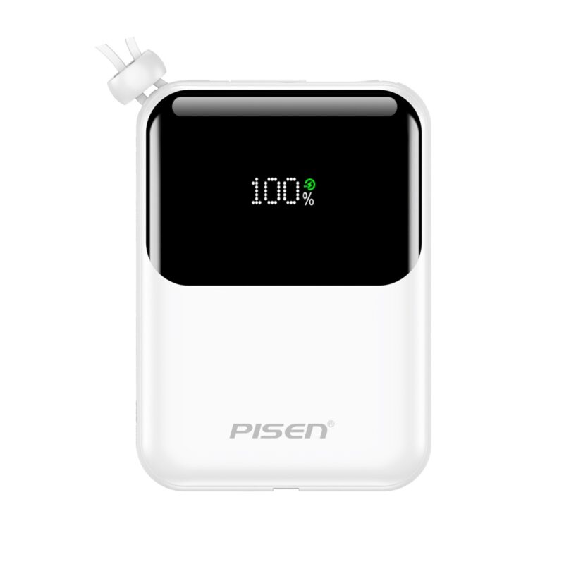 Power Bank 10000mAh Pisen Cabos Usb C/Ios 22.5W Branca