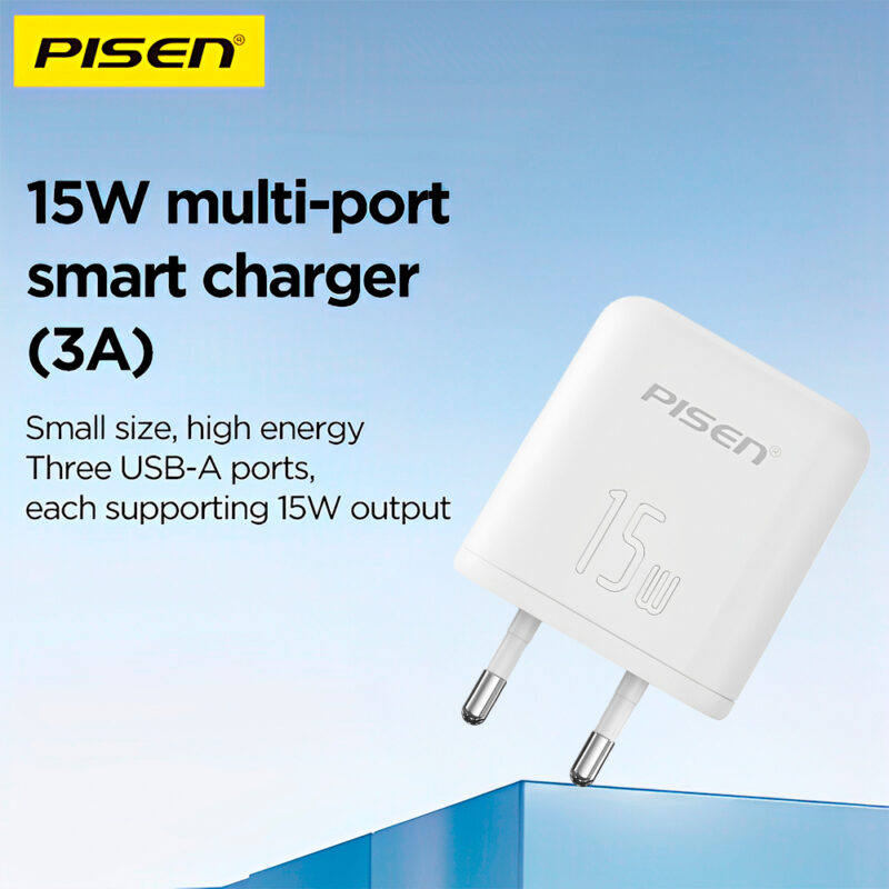 Carregador Usb Pisen TP-C45 3 Porta USB-A Max 15W Branco