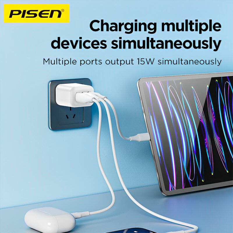 Carregador Usb Pisen TP-C45 3 Porta USB-A Max 15W Branco