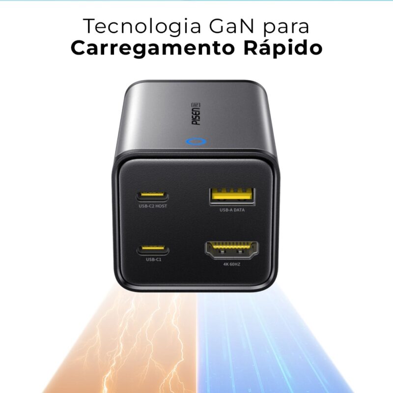 Carregador Usb Pisen 4in1 Usb A/C GaNHub Max 70W Branco