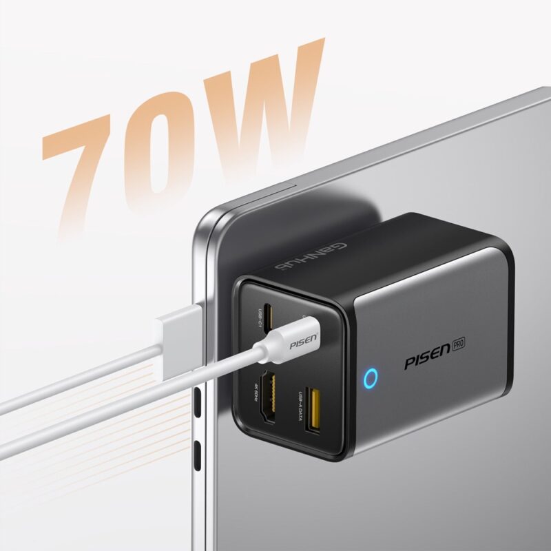 Carregador Usb Pisen 4in1 Usb A/C GaNHub Max 70W Branco