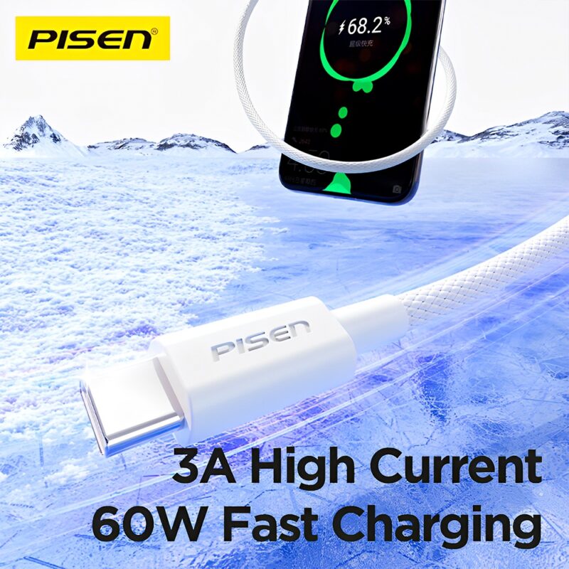 Cabo Usb A/C Pisen Vivid Series Macho/Macho 1Metro Cinza
