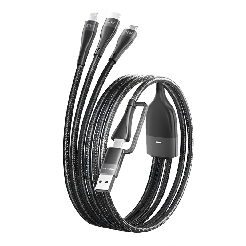 Cabo Usb Pisen 3 in 1 Usb A/C/V8 e Lightning 1.2M Preto