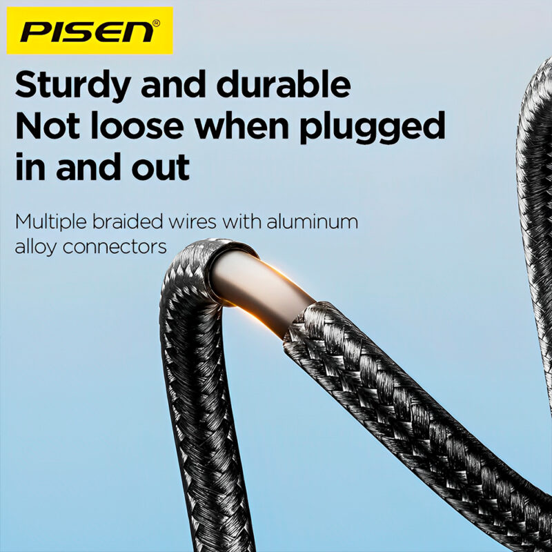 Cabo Usb Pisen 3 in 1 Usb A/C/V8 e Lightning 1.2M Preto