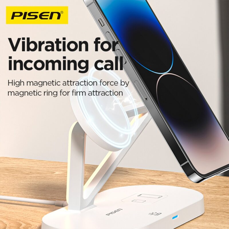 Suporte Carregamento Sem Fio Pisen TP-C24 3-in-1 Branco