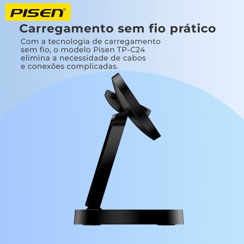 Suporte Carregamento Sem Fio Pisen TP-C24 3-in-1 Preto
