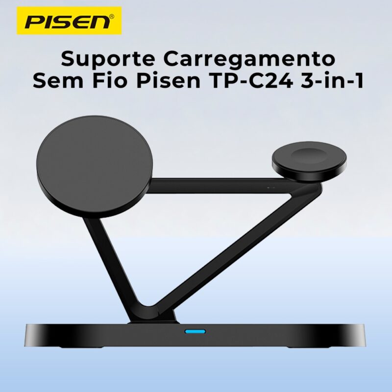 Suporte Carregamento Sem Fio Pisen TP-C24 3-in-1 Preto